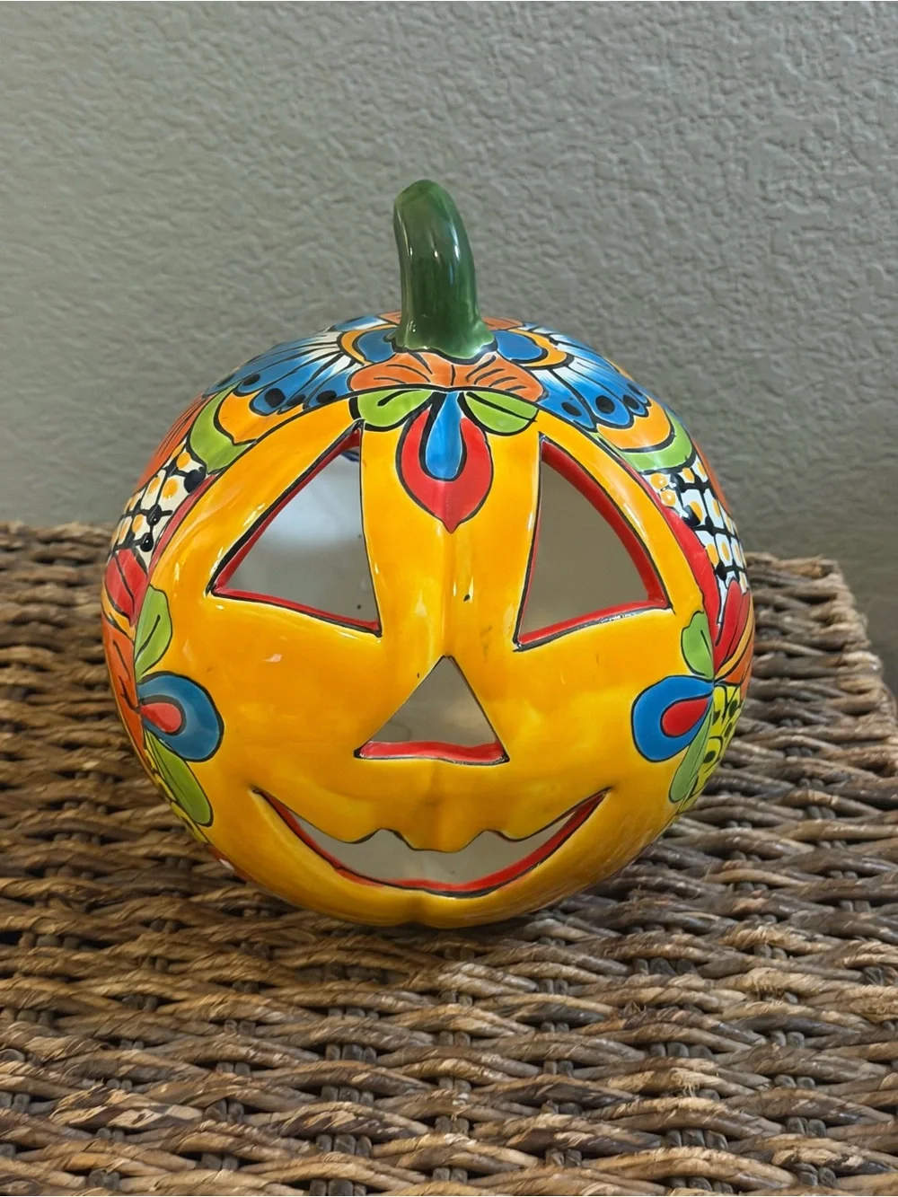 Talavera Pumpkin Luminaria Large – Hand Painted Mexican Jack O Lantern Decor